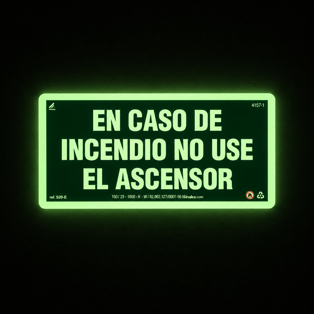 Placa En Caso De Incendio No Use El Ascensor Fotoluminescente S29-E