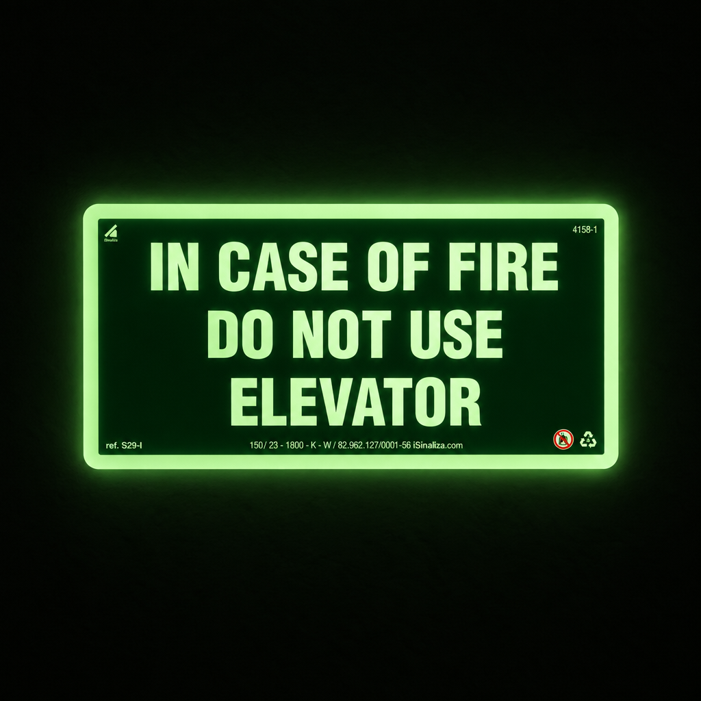 Placa "In Case of Fire Do Not Use Elevator" S29-I com ColorAdd