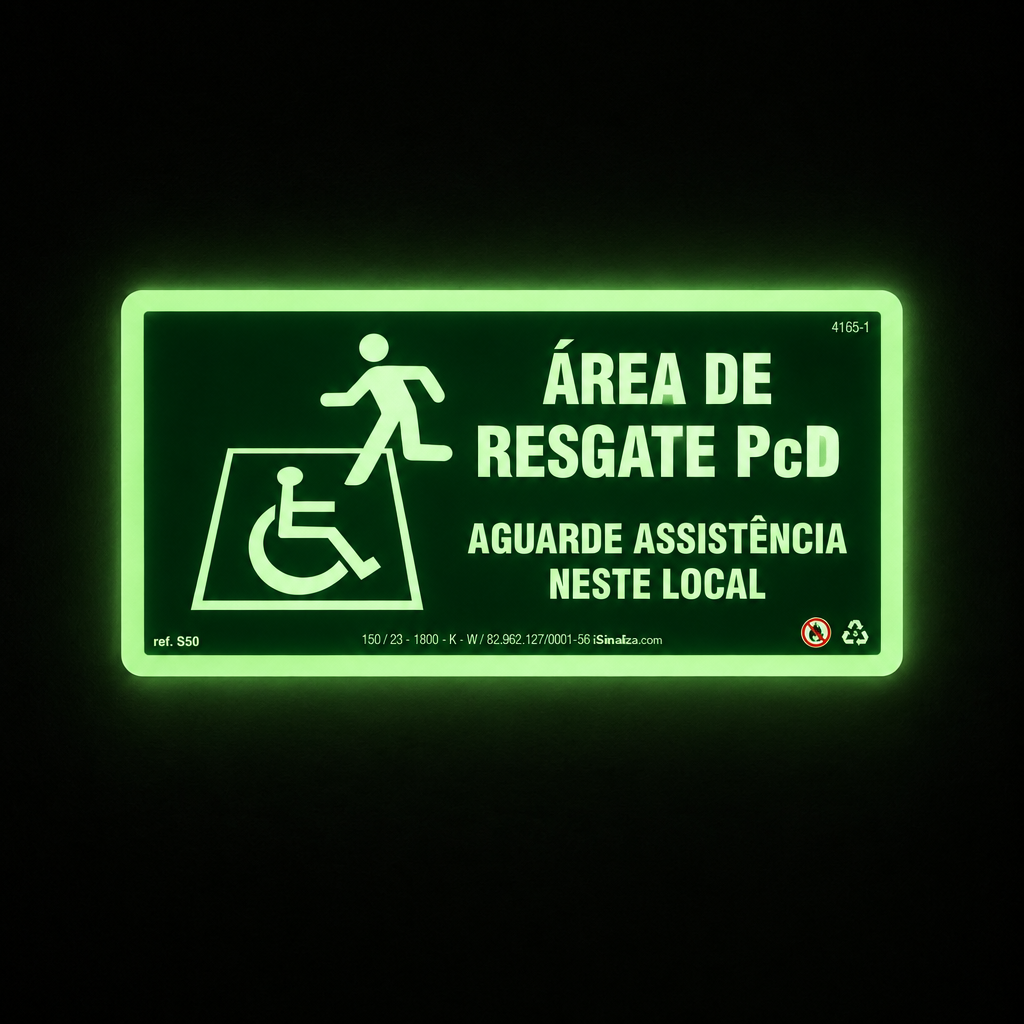 Placa "Área de Resgate para PCD" Fotoluminescente S50 com ColorAdd