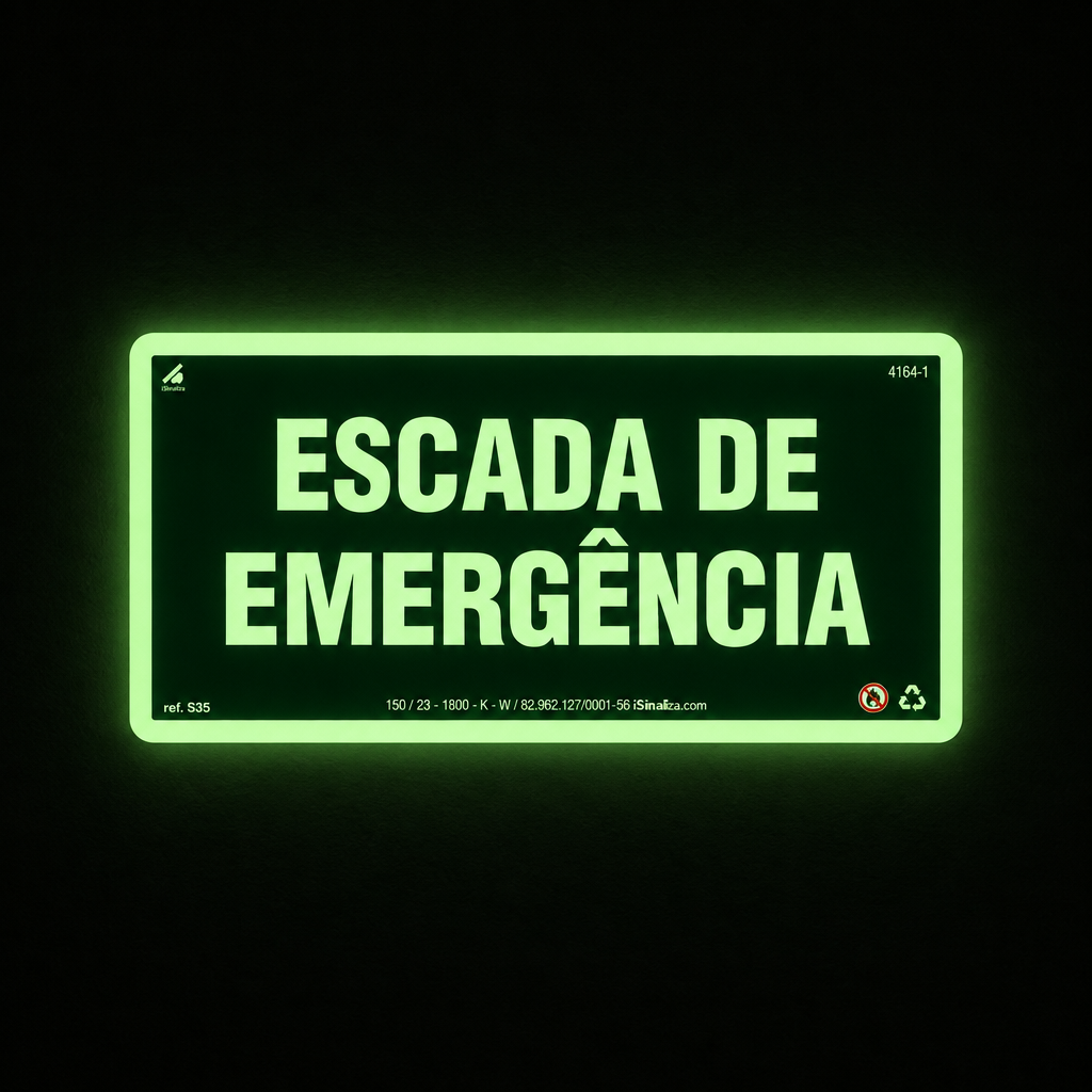 Placa "Escada de Emergência" Fotoluminescente S35 com ColorAdd