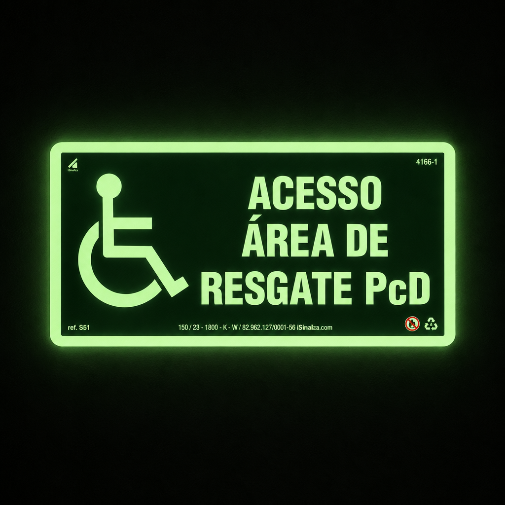 Placa "Acesso à Área de Resgate" Fotoluminescente S51 com ColorAdd
