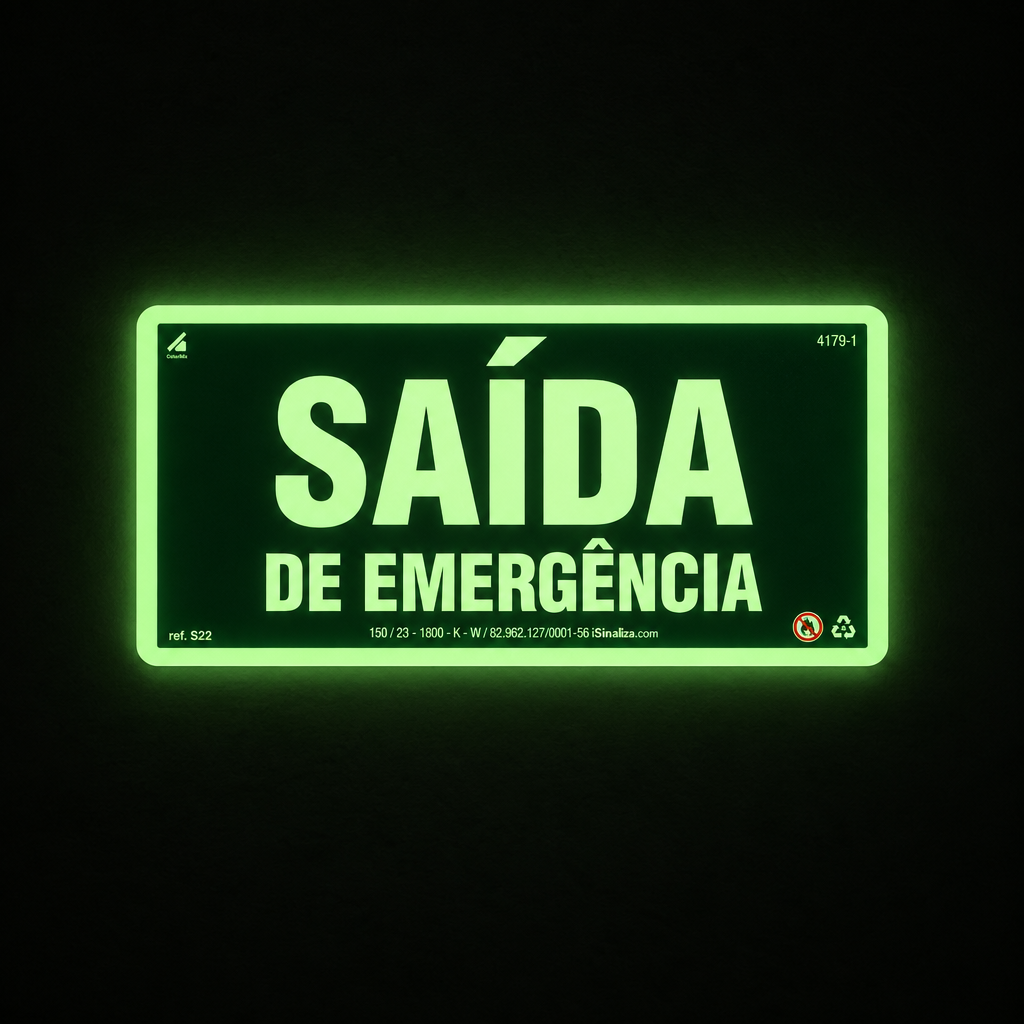 Placa "Saída de Emergência" Fotoluminescente S22 com ColorAdd
