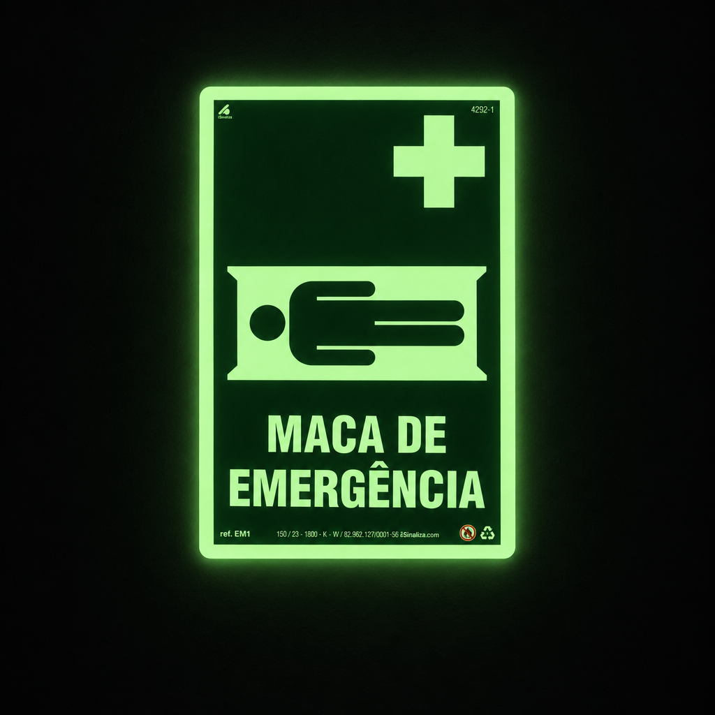 Placa "Maca de Emergência" Fotoluminescente EM1 com ColorAdd