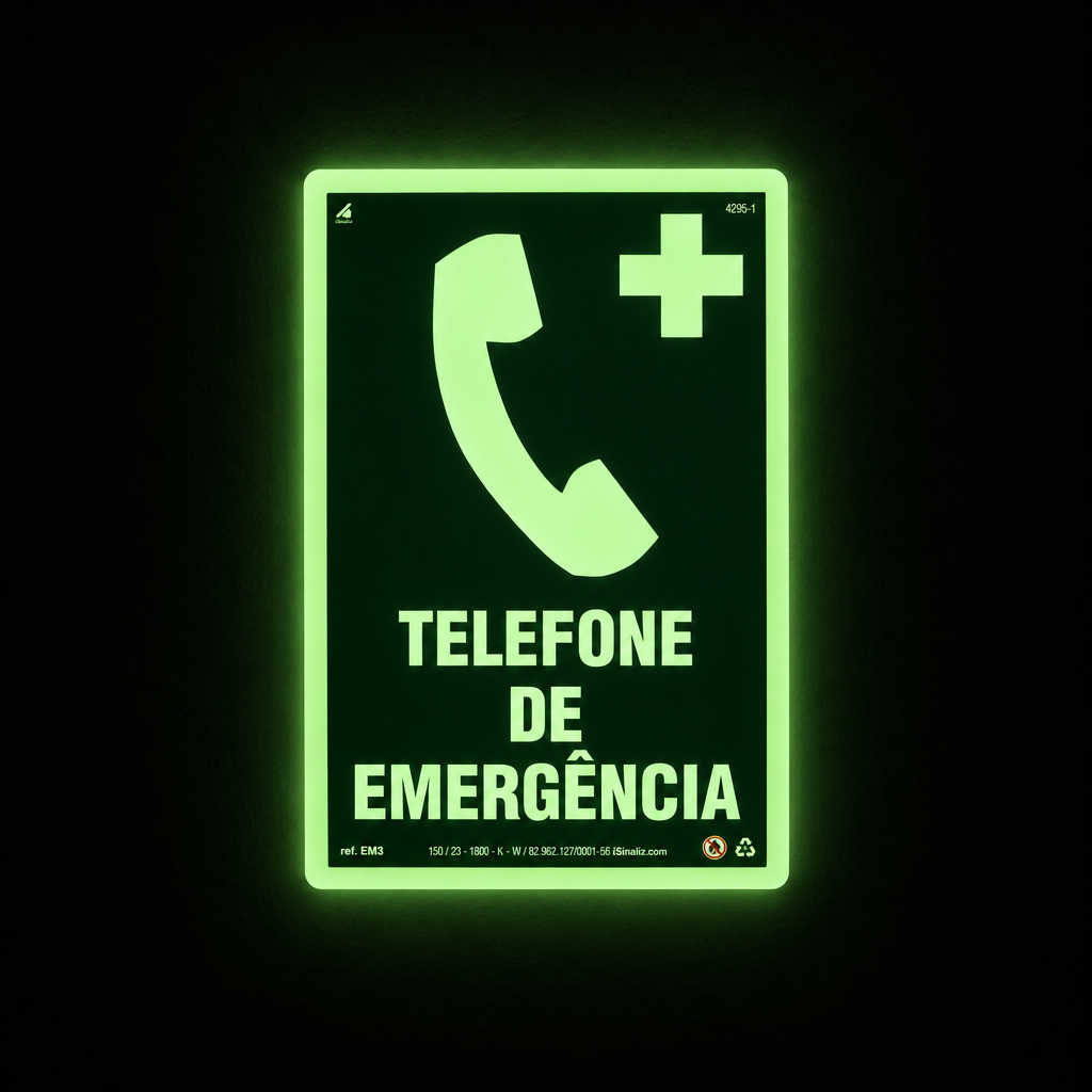 Placa "Telefone de Emergência" Fotoluminescente EM3 com ColorAdd