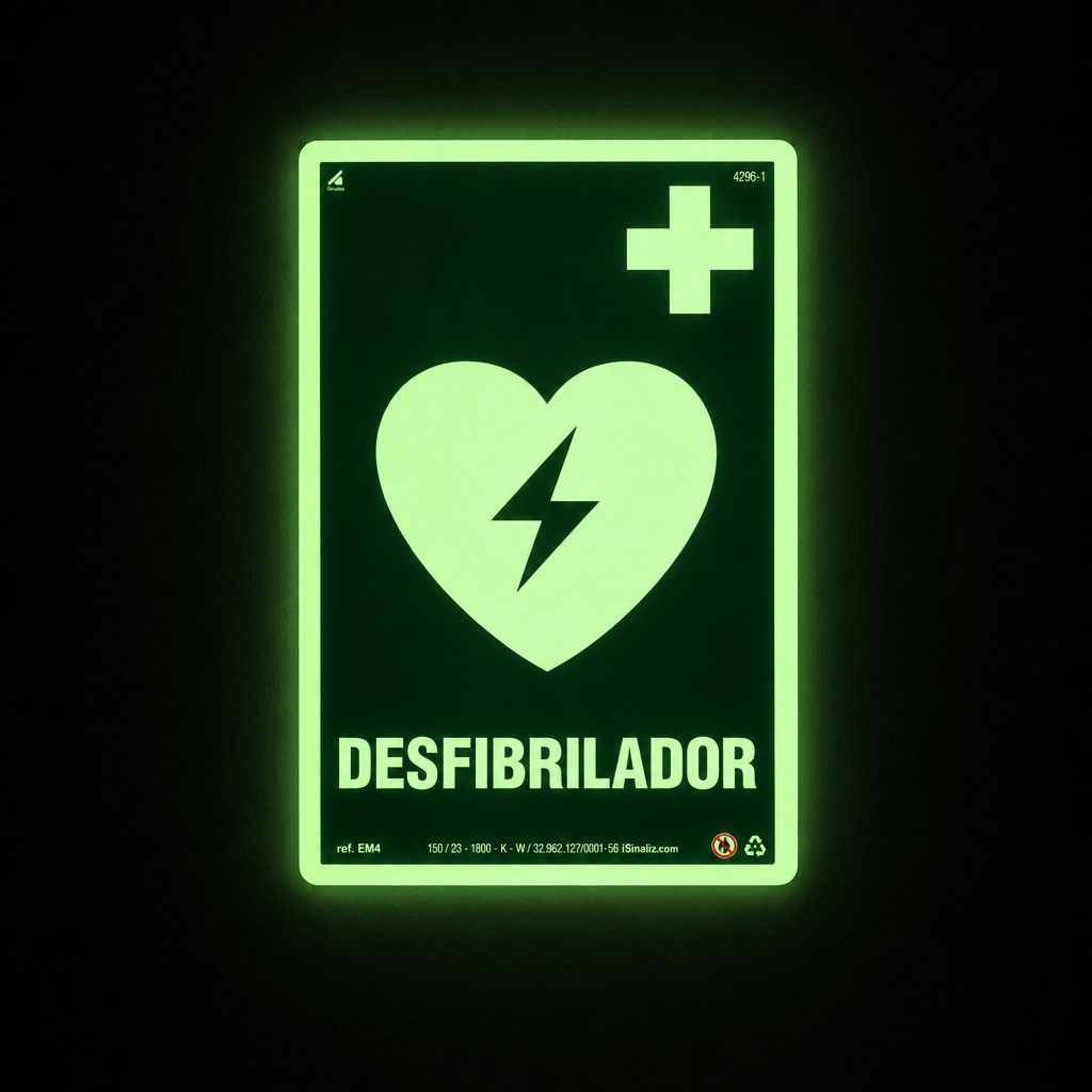 Placa "Desfibrilador" Fotoluminescente EM4 com ColorAdd
