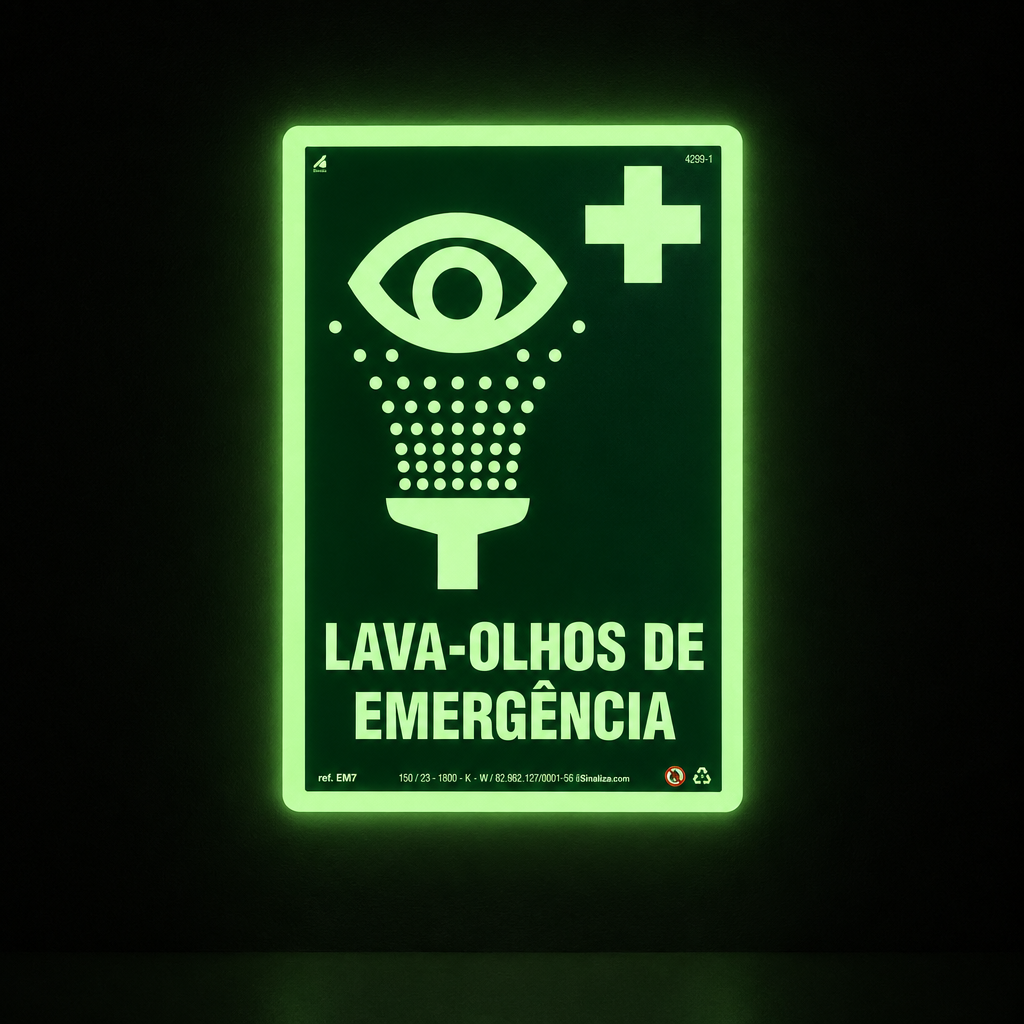 Placa "Lava-Olhos de Emergência" Fotoluminescente EM7 com ColorAdd