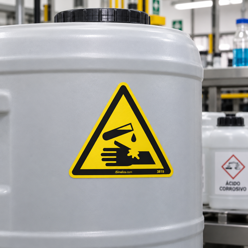 Etiqueta de Segurança "Risco de Material Corrosivo" - (Embalagem com 10 unidades)