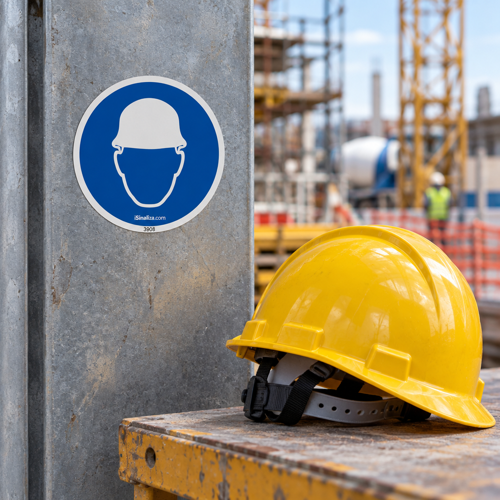 Etiqueta de Segurança "Obrigatório Uso de Capacete" - (Embalagem com 10 unidades)