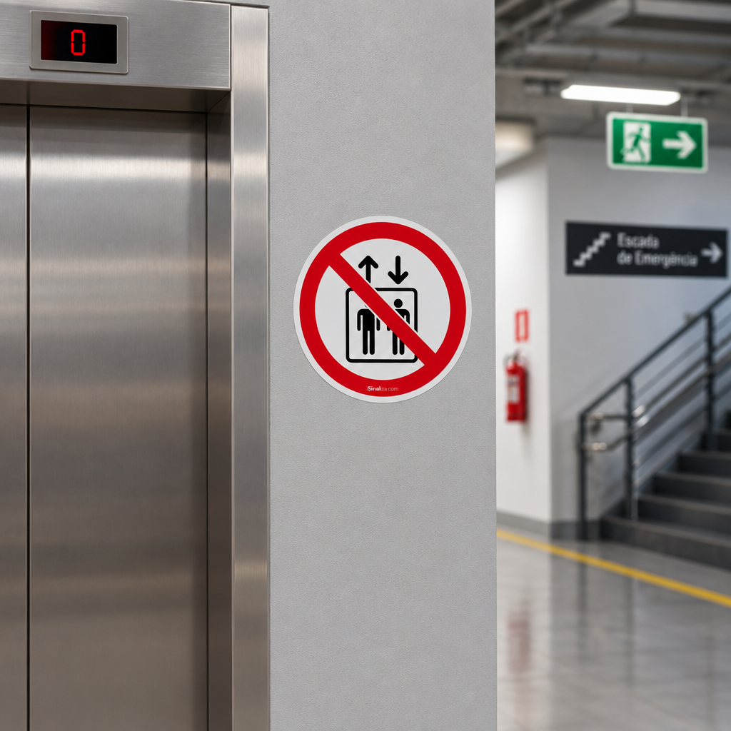 Etiqueta de Segurança "Proibido Usar o Elevador" - (Embalagem com 10 unidades)