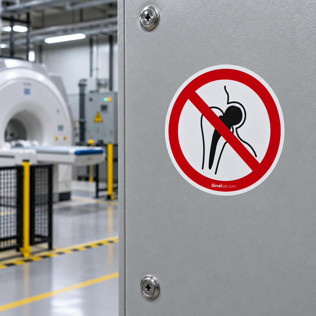 Etiqueta de Segurança "Proibido o Acesso a Pessoas com Implantes Metálicos" - (Embalagem com 10 unidades)