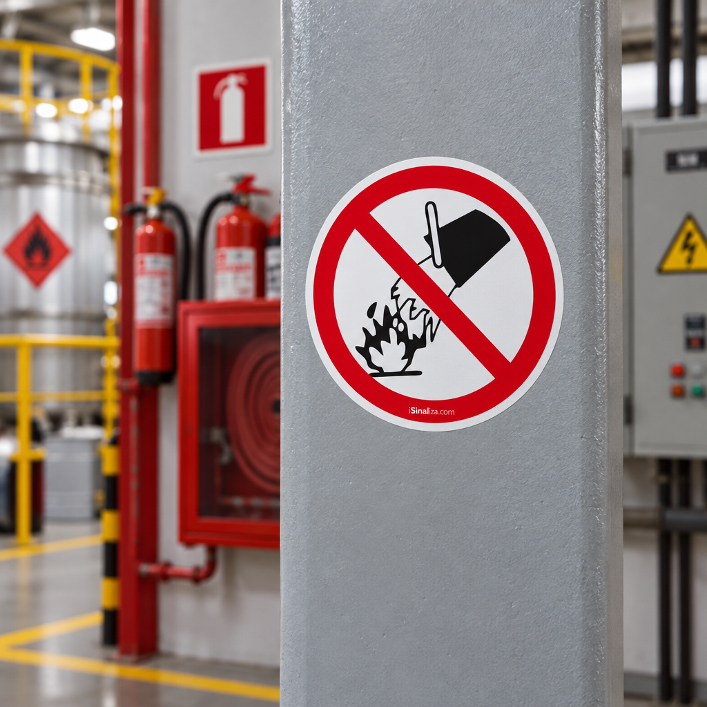 Etiqueta de Segurança "Não Extinguir Fogo com Água" - (Embalagem com 10 unidades)