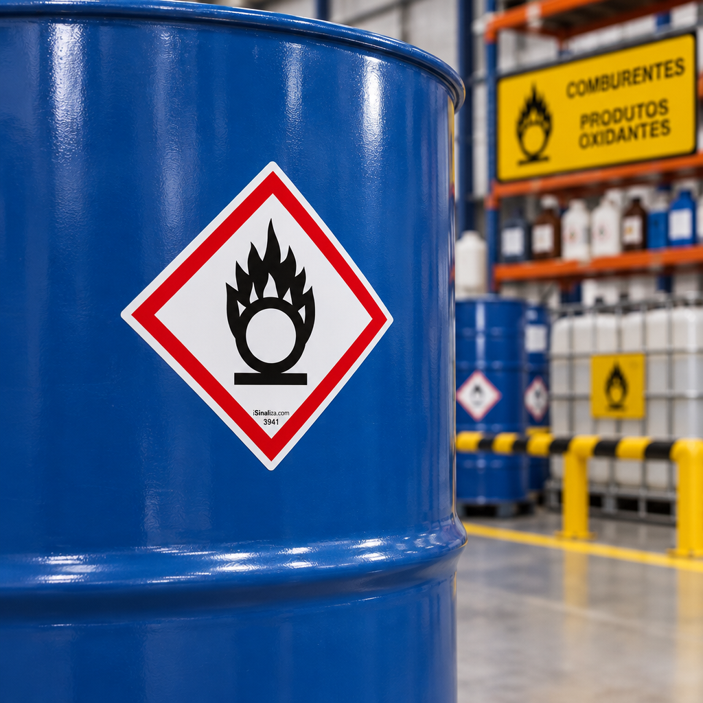 Etiqueta de Segurança GHS "Oxidante" - (Embalagem com 10 unidades)