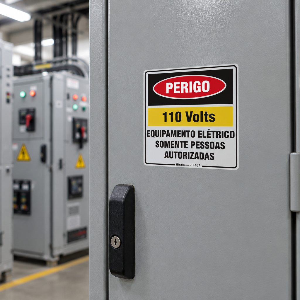 Etiqueta de Segurança "Perigo: 110V - Somente Pessoas Autorizadas" - (Embalagem com 10 unidades)