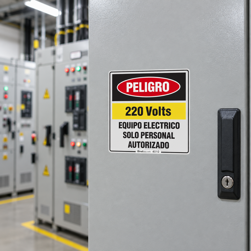 Etiqueta de Segurança "Peligro 220V - Solo Personal Autorizado" - (Embalagem com 10 unidades)