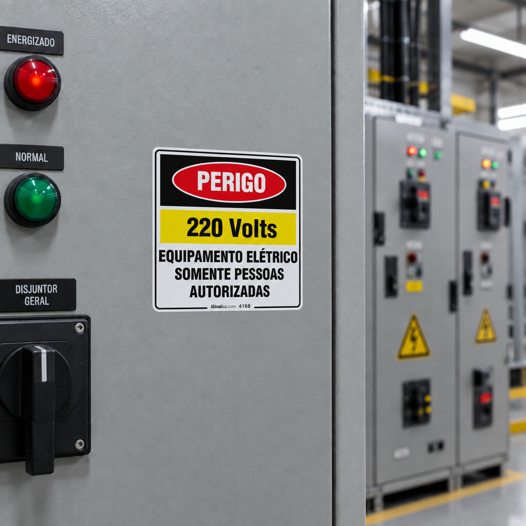 Etiqueta de Segurança "Perigo: 220V - Somente Pessoas Autorizadas" - (Embalagem com 10 unidades)