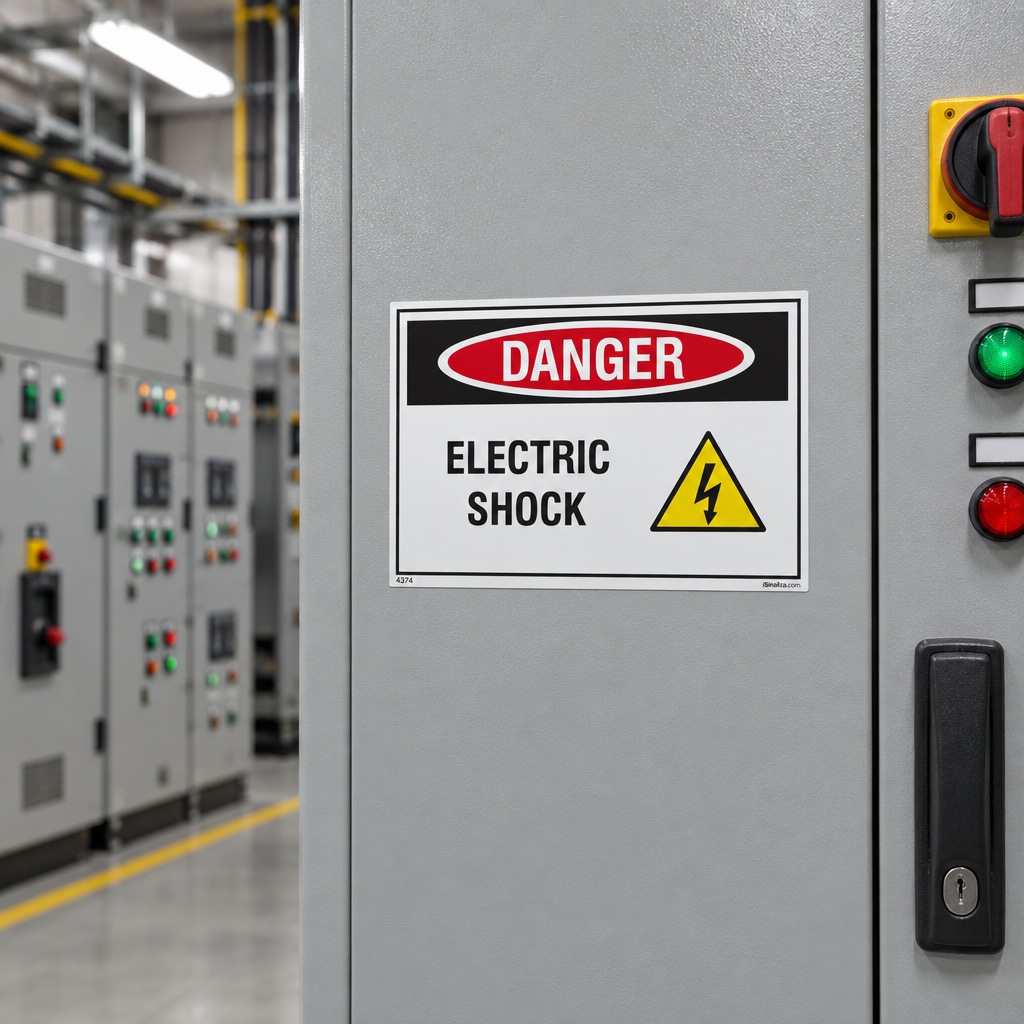 Etiqueta de Segurança "Danger: Electric Shock Hazard" (Inglês) - (Embalagem com 10 unidades)