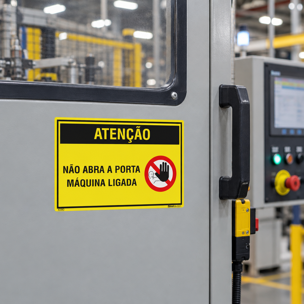 Etiqueta de Segurança "Não Abra a Porta - Máquina Ligada" - (Embalagem com 10 unidades)