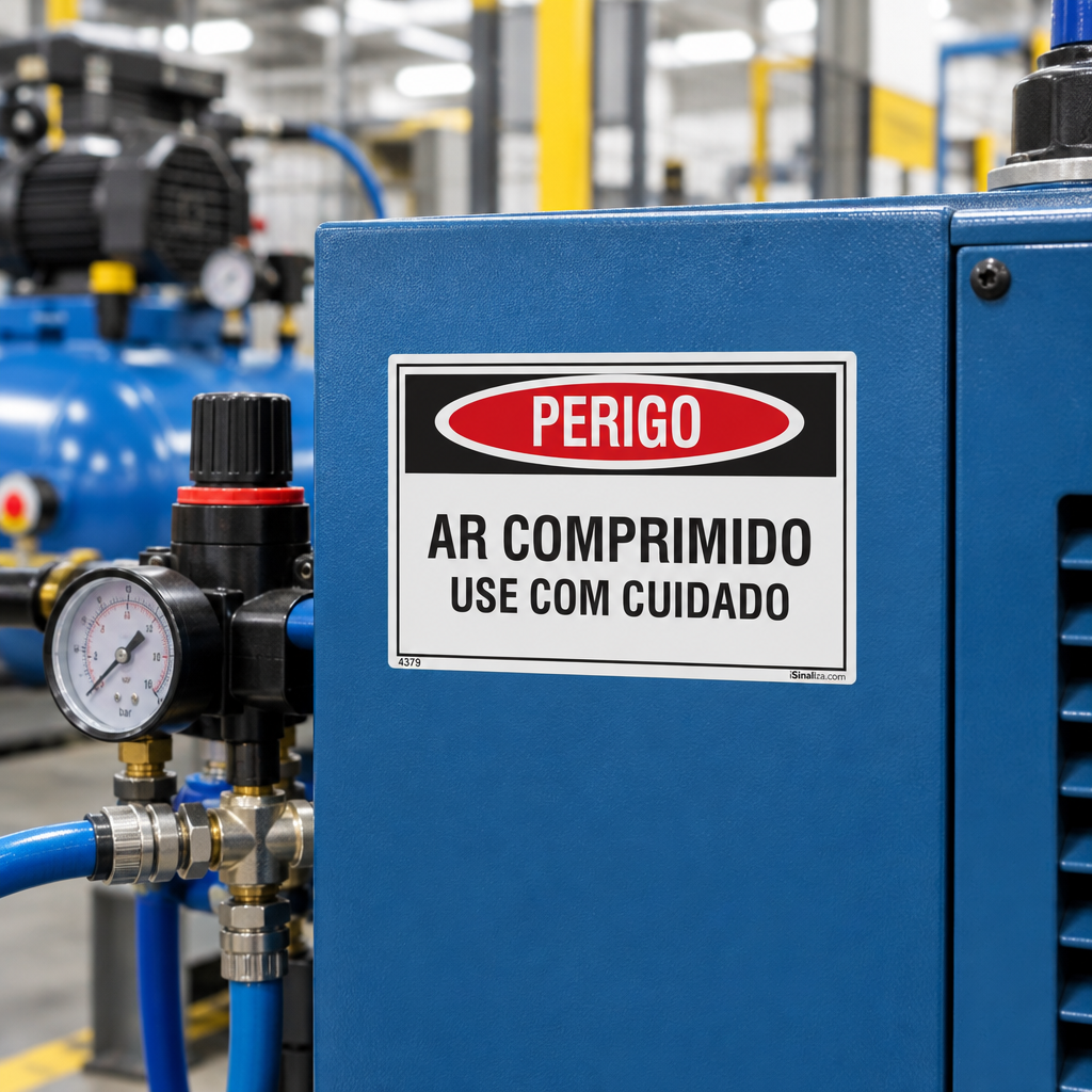 Etiqueta de Segurança "Perigo: Ar Comprimido - Use com Cuidado" - (Embalagem com 10 unidades)