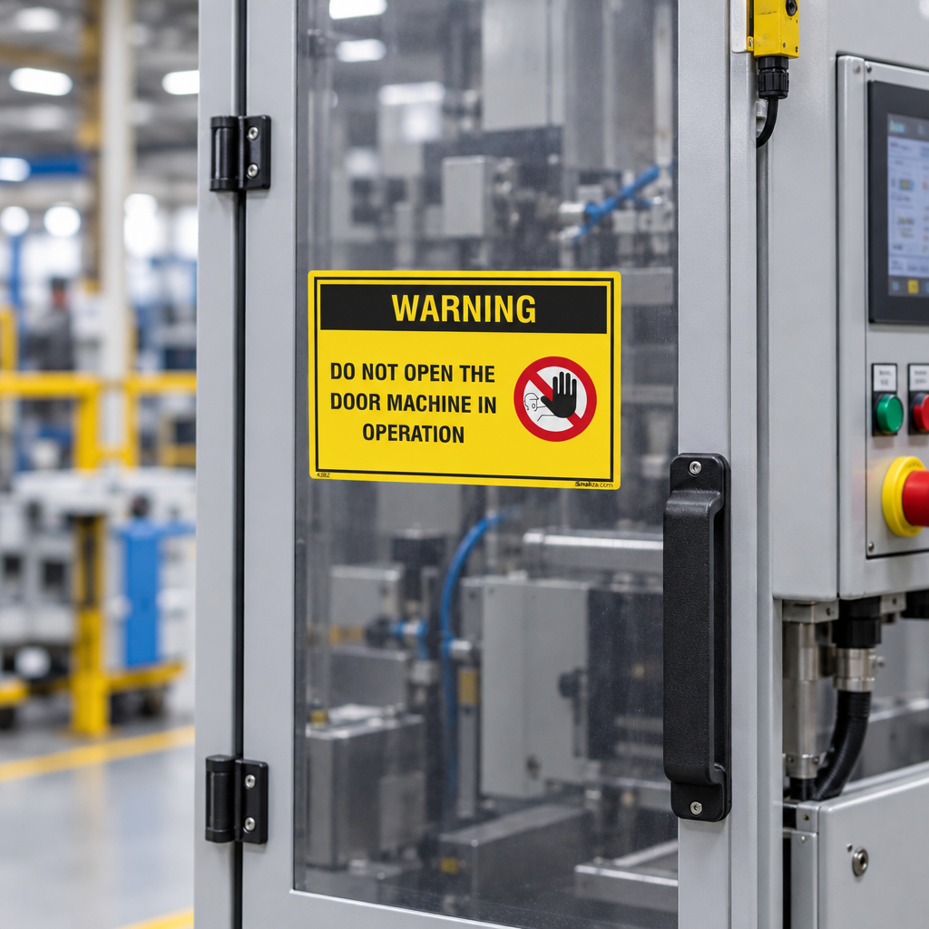 Etiqueta de Segurança "Do Not Open Door - Machine is Running" (Inglês) - (Embalagem com 10 unidades)