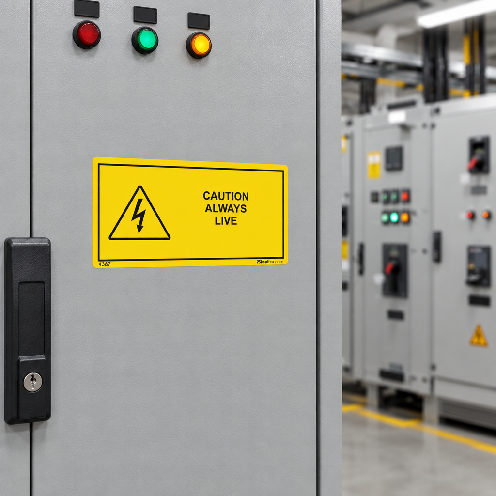 Etiqueta de Segurança "Attention: Voltage Always Present" (Inglês) - (Embalagem com 10 unidades)