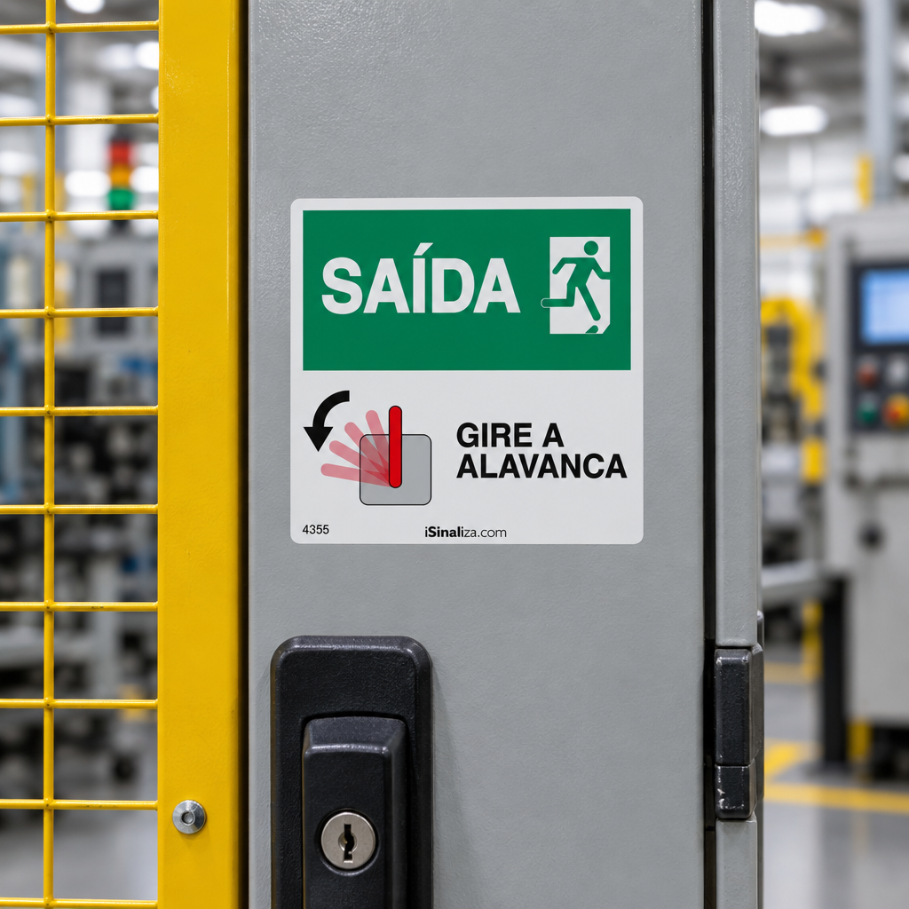 Etiqueta de Segurança "Saída - Gire a Alavanca" - (Embalagem com 10 unidades)