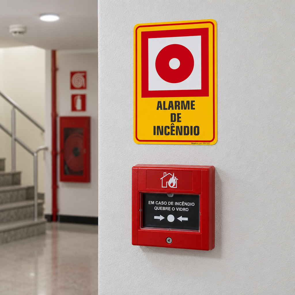 Placa de Sinalização "Alarme de Incêndio"