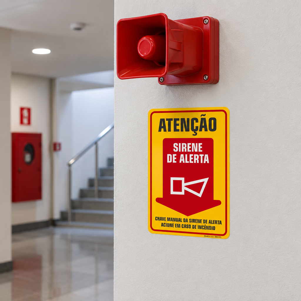 Placa de Sinalização "Atenção: Sirene de Alerta"