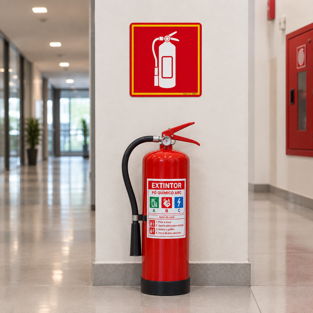 Placa de Sinalização Extintor de Incêndio E5 Quadrada