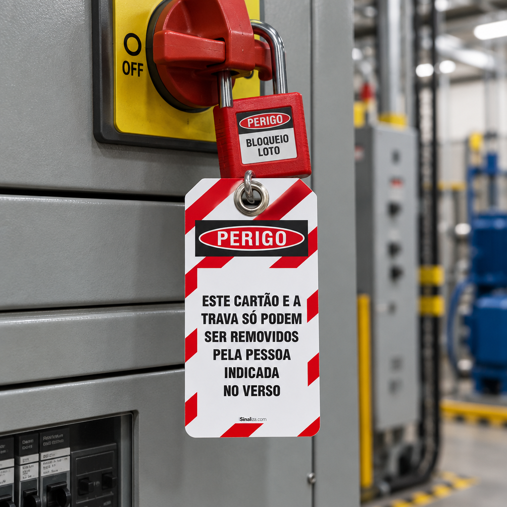Etiqueta de Bloqueio LOTO "Perigo: Equipamento Bloqueado Por / Equipamento e Trava"