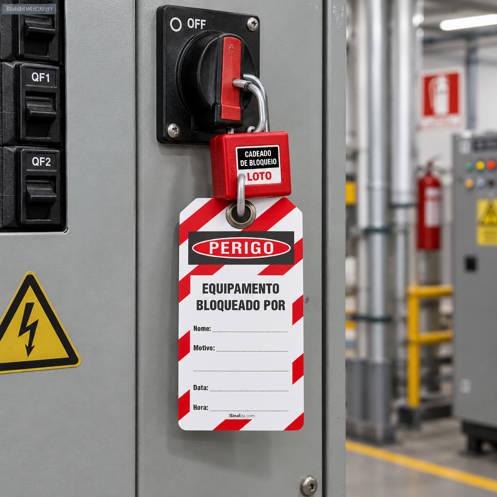 Etiqueta de Bloqueio LOTO "Perigo: Equipamento Bloqueado Por"