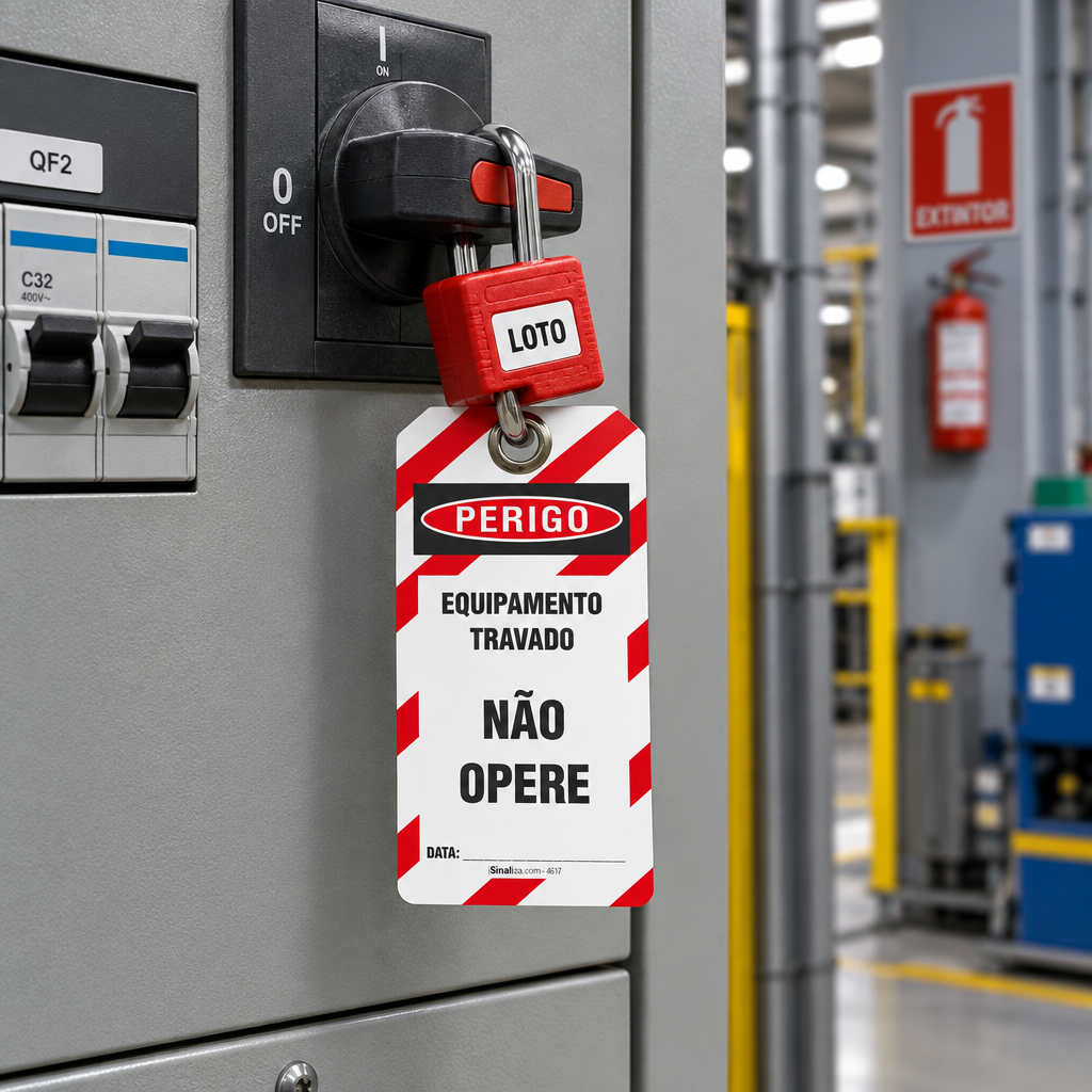 Etiqueta de Bloqueio LOTO "Perigo: Não Opere - Equipamento Bloqueado Por"