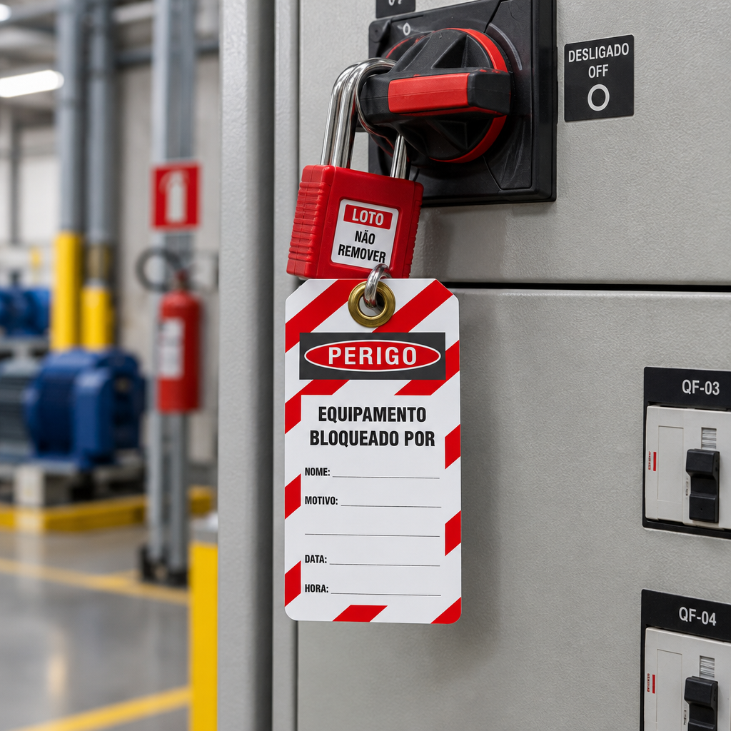 Etiqueta de Bloqueio LOTO "Perigo: Equipamento Bloqueado Por - Não Opere"