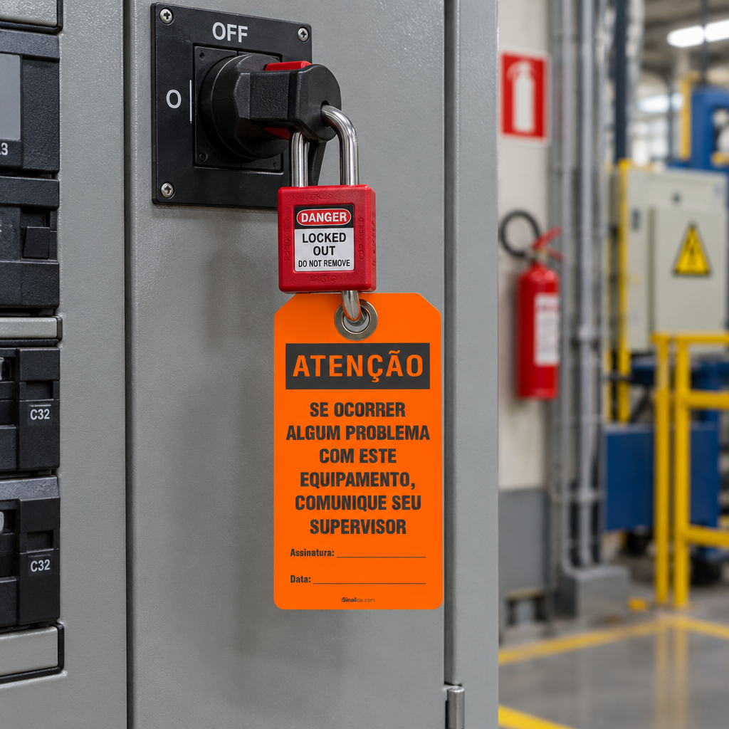 Etiqueta de Bloqueio LOTO "Atenção: Problema Com Este Equipamento, Comunique"