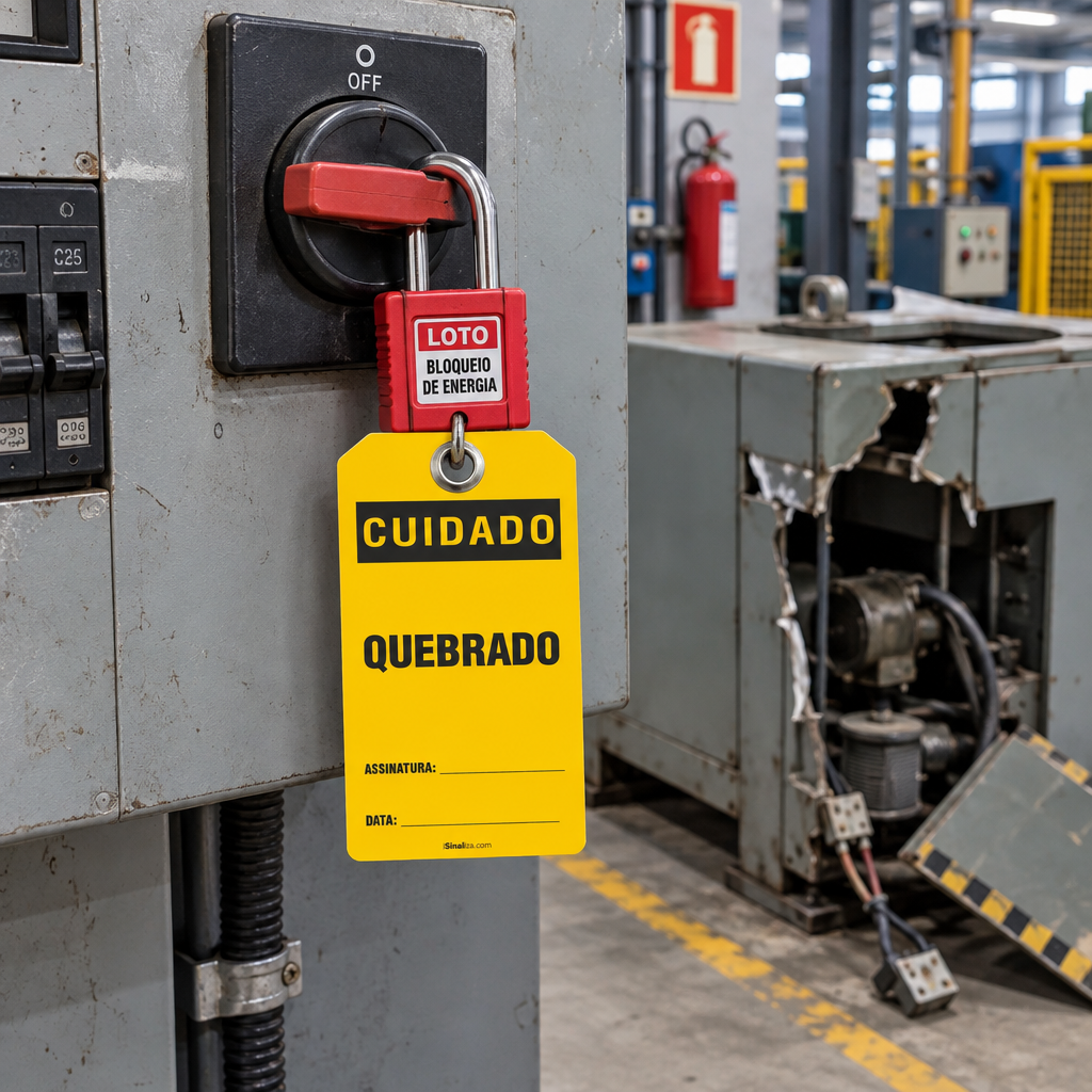 Etiqueta de Bloqueio LOTO "Cuidado: Quebrado"