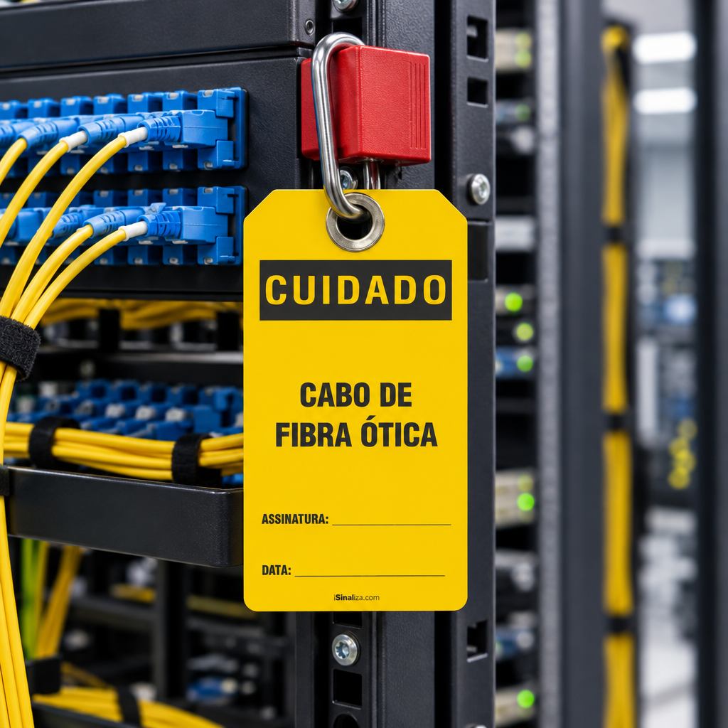Etiqueta de Bloqueio LOTO "Cuidado: Cabo de Fibra Ótica"
