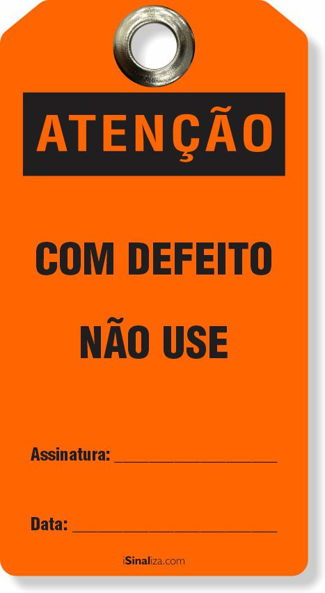 Etiqueta de Bloqueio LOTO "Atenção: Com Defeito, Não Use" (Embalagem com 14 unidades)