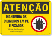 Placa de Atenção - Mantenha os Cilindros em Pé e Fixados