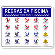 Placa Regras Da Piscina - Bilíngue