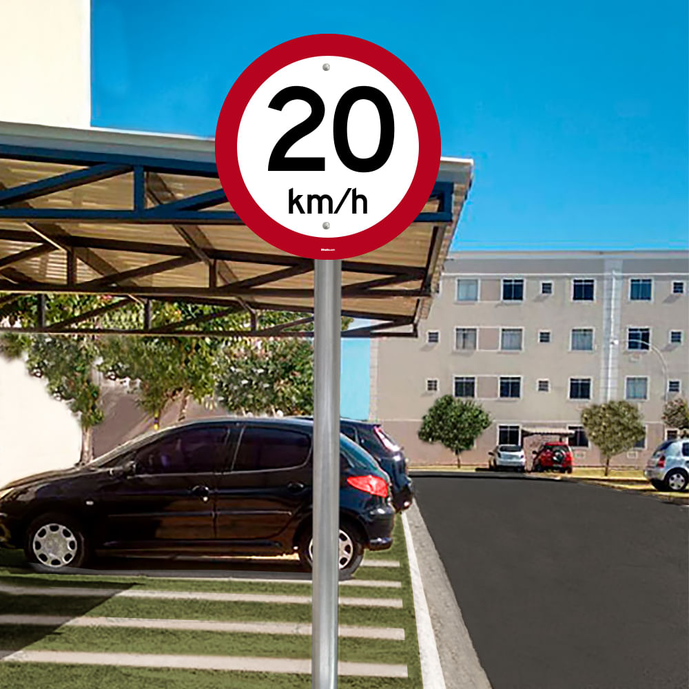Placa Velocidade Máxima Permitida 20 km/h (R-19)