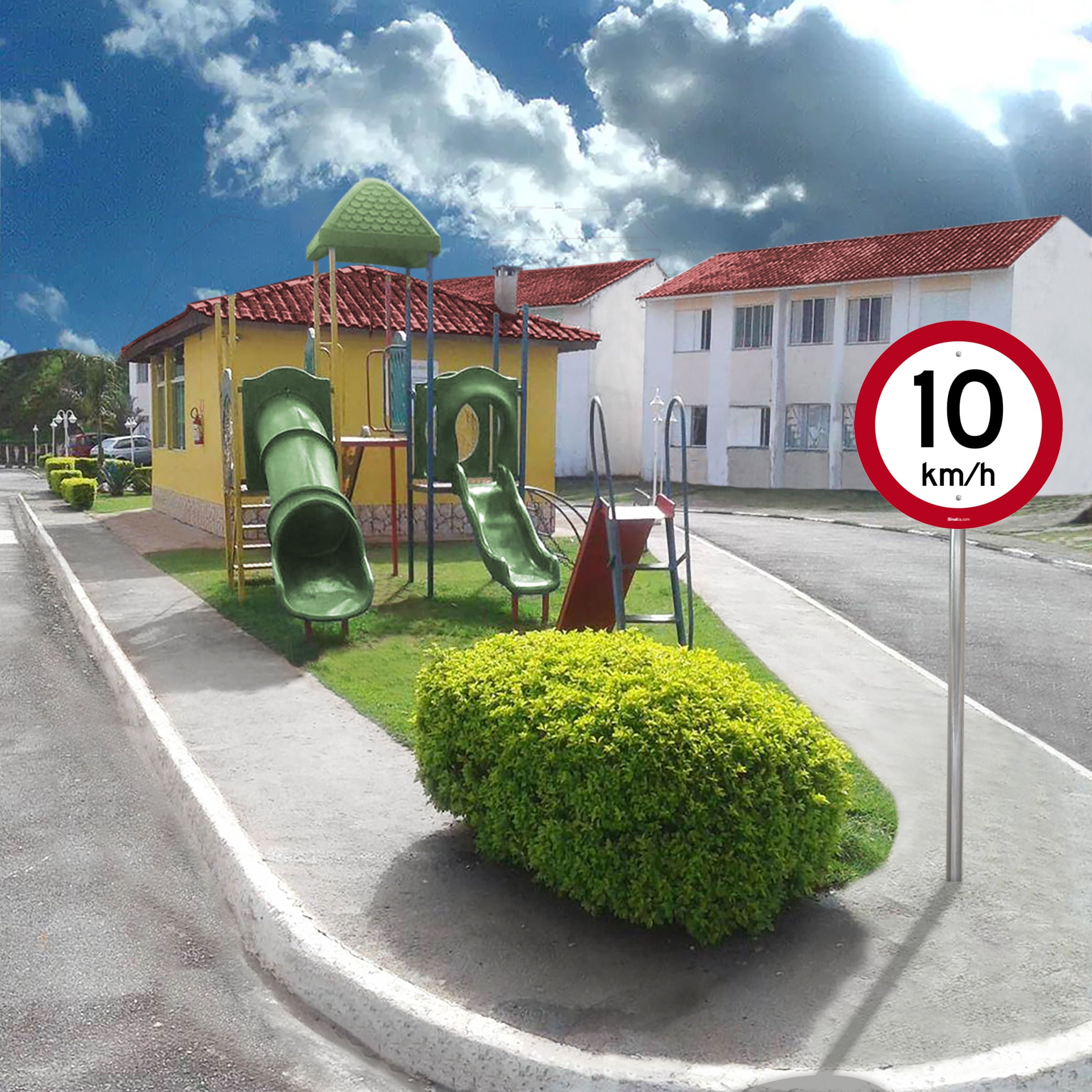 Placa Velocidade Máxima Permitida 10 km/h (R-19)