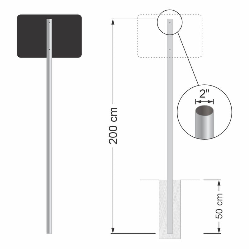 Poste para Placa de Sinalização - Aço Galvanizado de Alta Resistência - 2" x 2,0 Metros