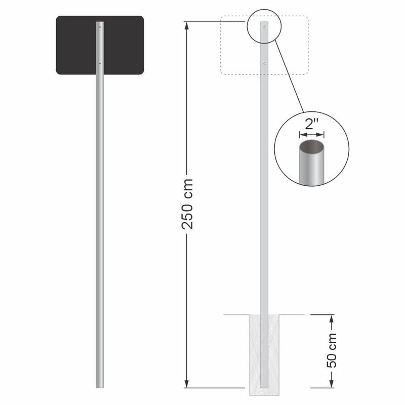 Poste para Placa de Sinalização - Aço Galvanizado de Alta Resistência - 2" x 2,5 Metros